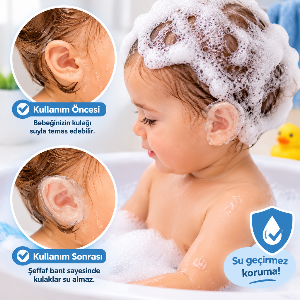 20 Adet Bebek Çocuk Banyo Kulak Koruyucu Bant Su Geçirmez Duş Havuz Koruma Bandı