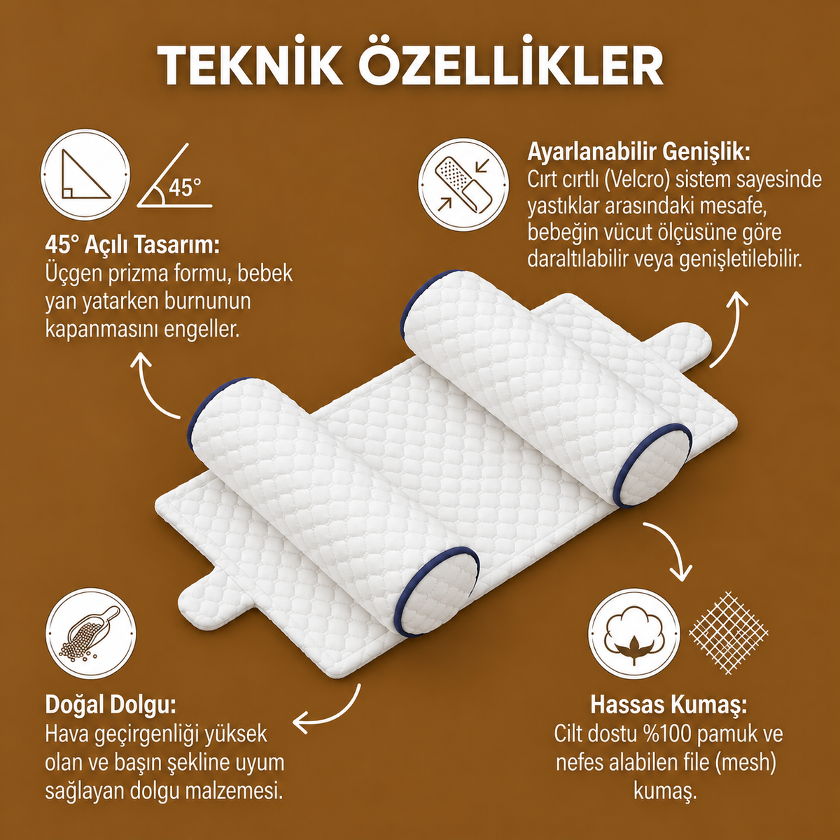 Ortopedik Bebek Düz Kafa Destek Yastığı BEBEPİA