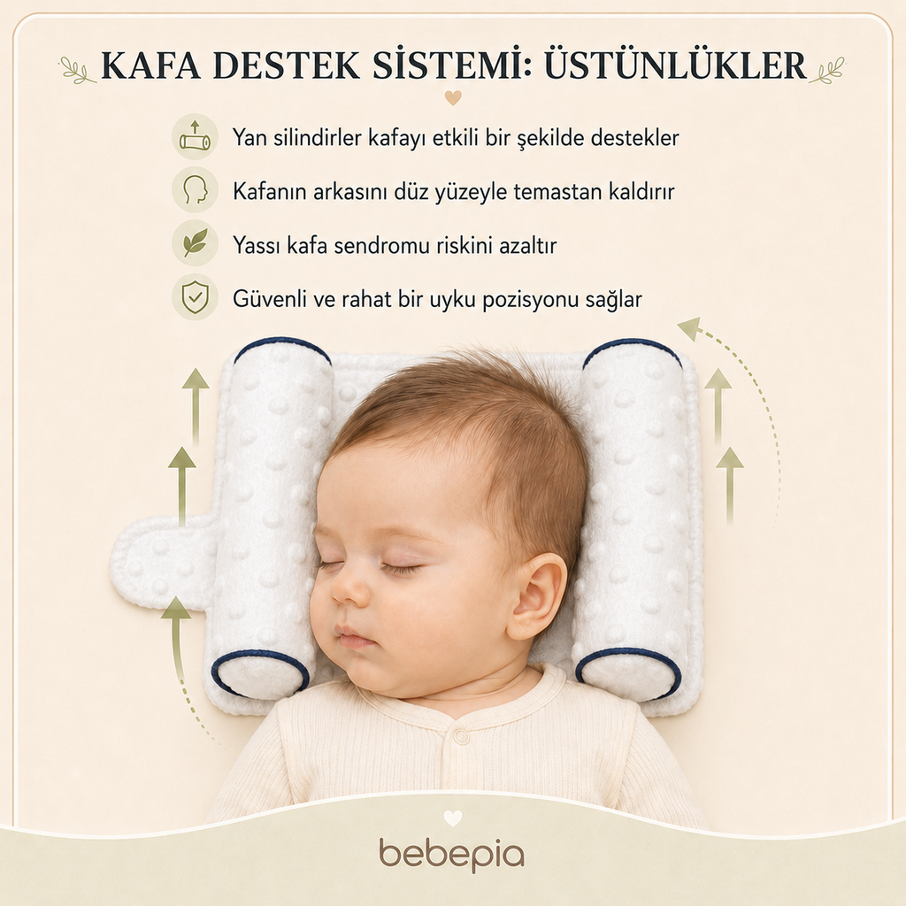 Ortopedik Bebek Düz Kafa Destek Yastığı BEBEPİA