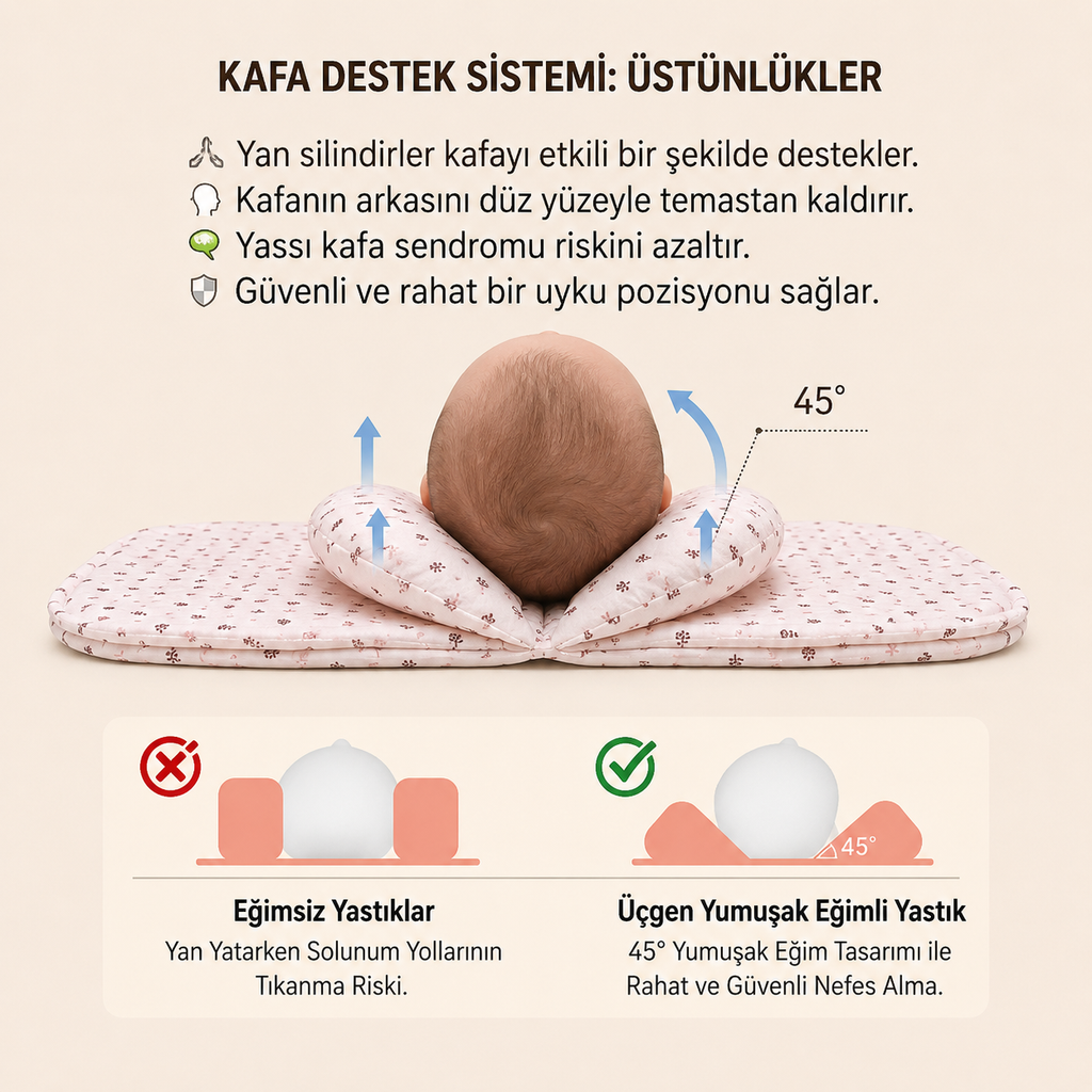 Ortopedik Bebek Düz Kafa Destek Yastığı BEBEPİA