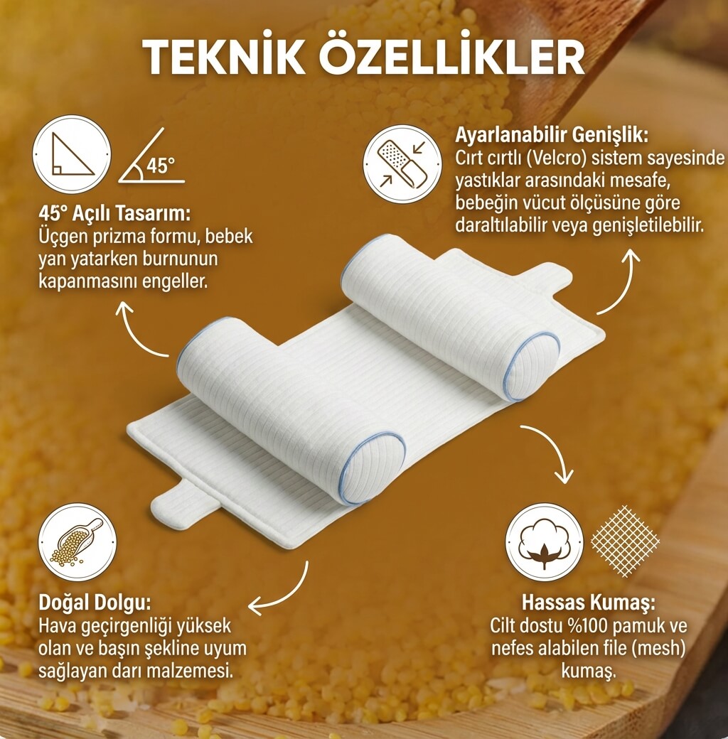 Ortopedik Bebek Düz Kafa Destek Yastığı BEBEPİA